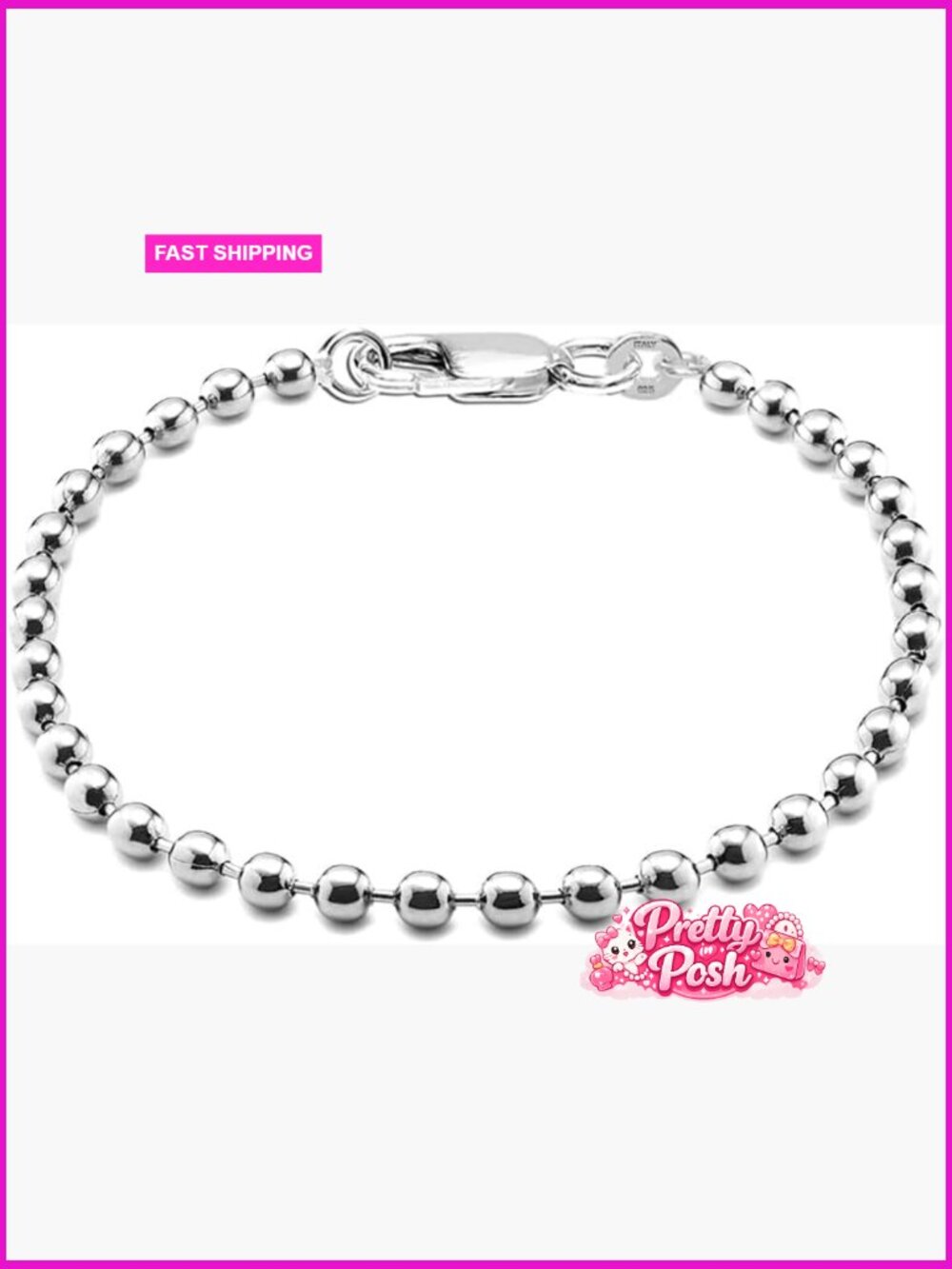 Sterling Silver Italian Handmade Round & Oval Bead Ball Strand Chain Bracelet